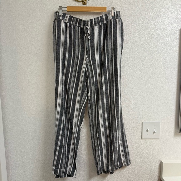 Briggs Wide Leg Pull On High Rise Stripe Gray White Linen Blend Pants - Picture 1 of 4